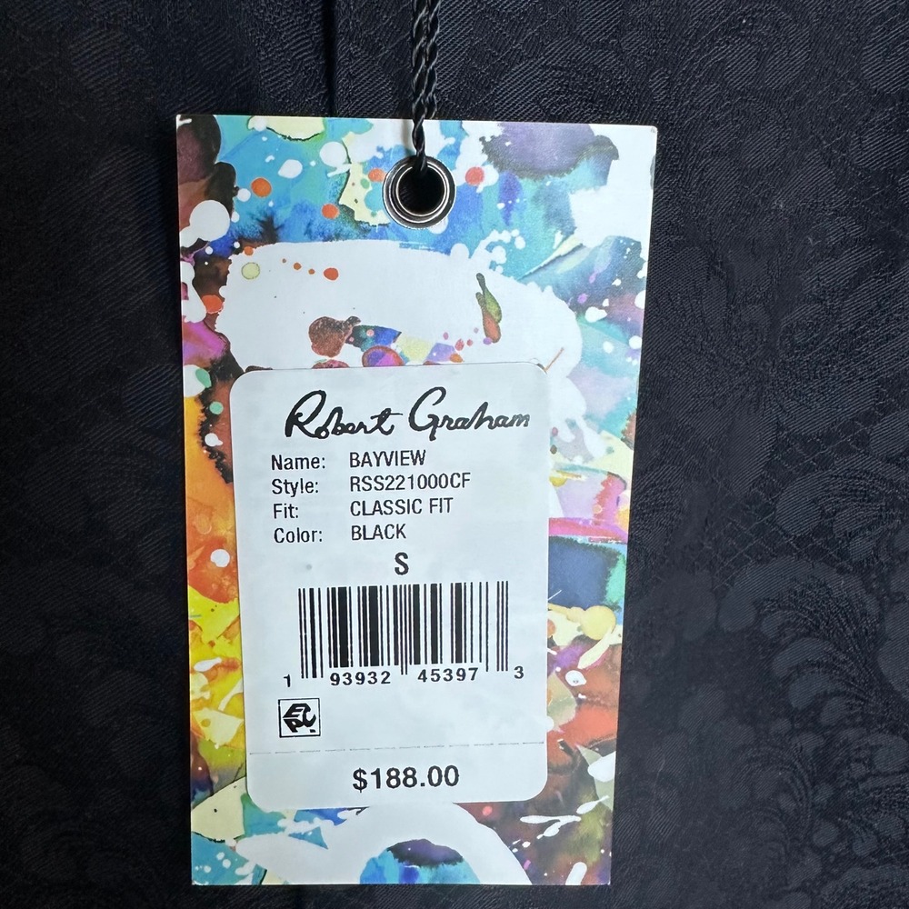 Robert Graham Bayview Black Damask Jacquard Button Down Shirt Mens Small New - Picture 4 of 9